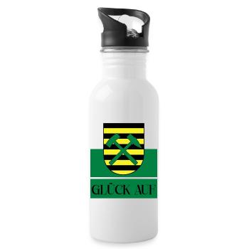 Erzgebirge Glück auf Sachsen - Trinkflasche mit integriertem Trinkhalm - Weiß - Rechts