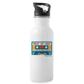Jahrgang 1981, Legende seit 1981 - Trinkflasche mit integriertem Trinkhalm - Weiß - Rechts