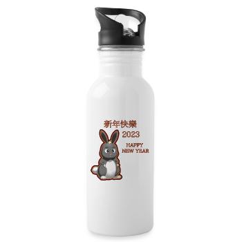 Année du Lapin 2023 Zodiaque Chinois - Gourde avec paille intégrée - blanc - Droite