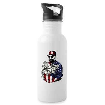 Farming Farmer American Flag Us - Trinkflasche mit integriertem Trinkhalm - Weiß - Rechts