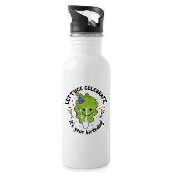 Vegan Lettuce Birthday Greeting Natal Day - Water bottle with straw - white - Right