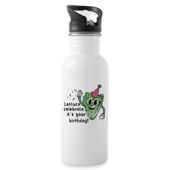 Vegan Lettuce Birthday Greeting Natal Day - Water bottle with straw - white - Right