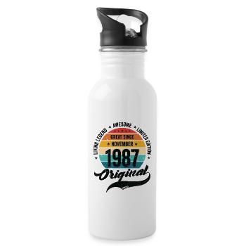 Retro 35 Years November 1987 Birthday Vintage - Trinkflasche mit integriertem Trinkhalm - Weiß - Rechts