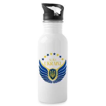 Ukraine flügel Ruhm Ehre Sieg - Trinkflasche mit integriertem Trinkhalm - Weiß - Rechts