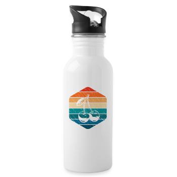 Cherry Fruit Lover Retro Healthy Gift idea - Water bottle with straw - white - Right
