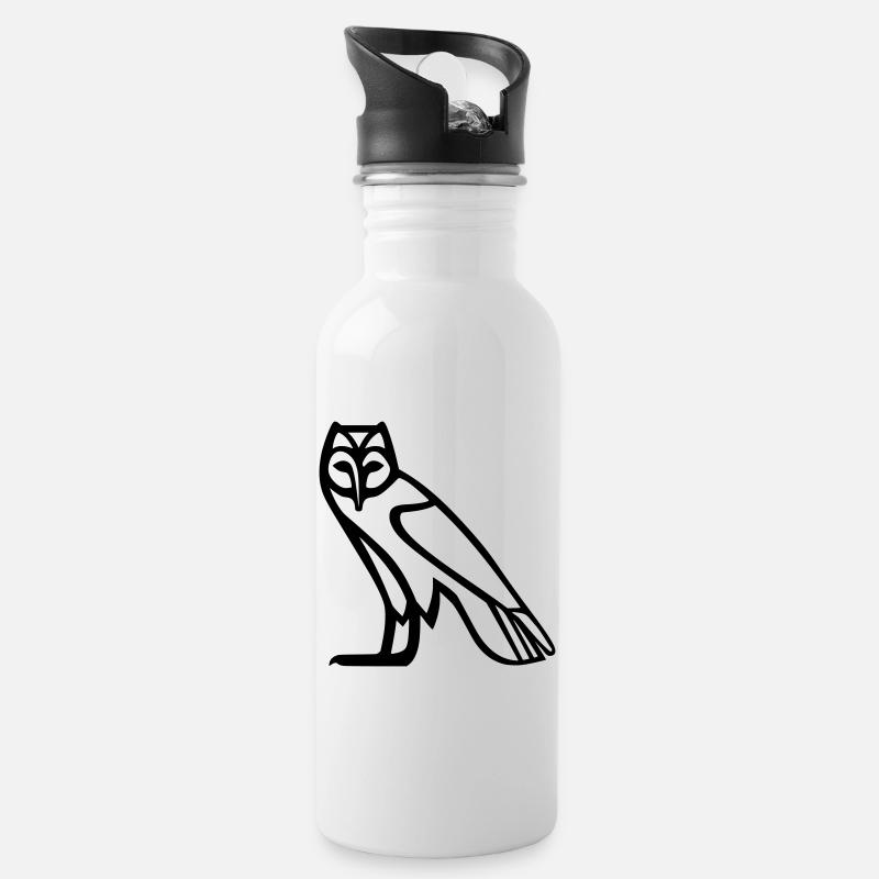 Eulen-Hieroglyphe - Trinkflasche mit integriertem Trinkhalm - Weiß