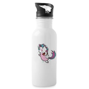 Unicorn plays rugby or football - Water bottle with straw - white - Right