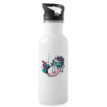 Einhorn beim Tauchen Fabelwesen Sport - Trinkflasche mit integriertem Trinkhalm - Weiß - Rechts