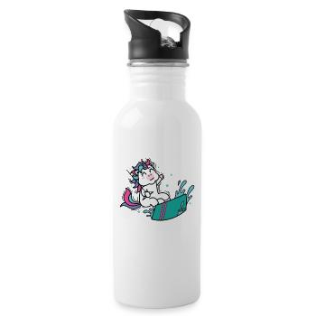 Licorne en kite ou wakeboard - Gourde avec paille intégrée - blanc - Droite