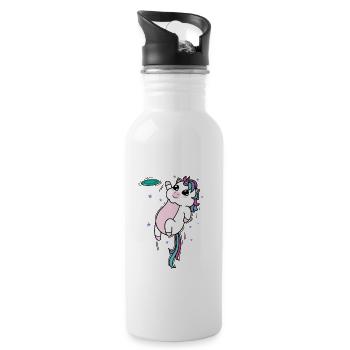 Licorne avec Frisbee Créatures Mythiques Sport - Gourde avec paille intégrée - blanc - Droite