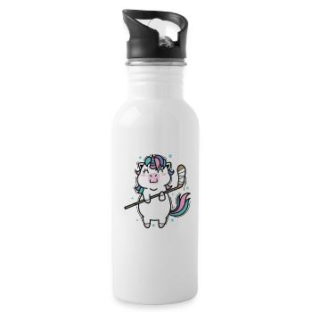 Unicorn at Hockey Mythical Creature Sport - Water bottle with straw - white - Right