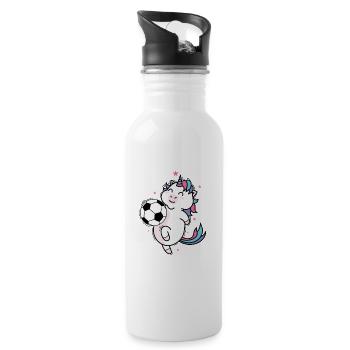 Unicorn plays football Mythical creature Sport - Water bottle with straw - white - Right