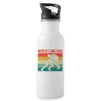 Wrestling Dad Funny Father's Day Wrestler Daddy - Water bottle with straw - white - Right