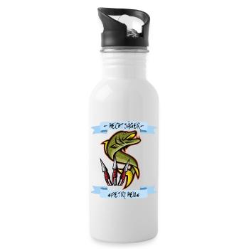 Hechtjäger Angler des Jahres - Trinkflasche mit integriertem Trinkhalm - Weiß - Rechts