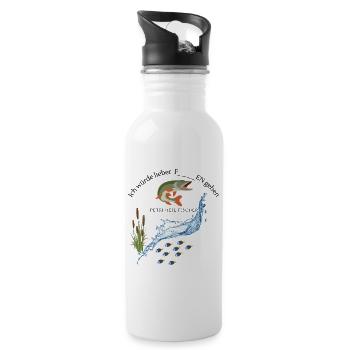 Ich würde lieber fischen gehen - Trinkflasche mit integriertem Trinkhalm - Weiß - Rechts