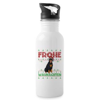 Frohe Weihnachten Rottweiler - Trinkflasche mit integriertem Trinkhalm - Weiß - Rechts
