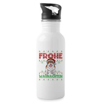 Frohe Weihnachten Bulldogge - Trinkflasche mit integriertem Trinkhalm - Weiß - Rechts