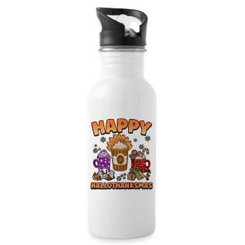 Hallothanksmas Coffee Latte Halloween Christmas - Trinkflasche mit integriertem Trinkhalm - Weiß - Rechts