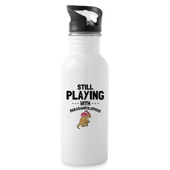 Dinosaur Motif for Paleontologists - Water bottle with straw - white - Right