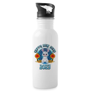 Cute Rabbit Happy Chinese Lunar New Year - Water bottle with straw - white - Right