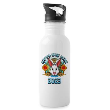 Lapin Zodiac Bonne année 2023 Hommes Femmes - Gourde avec paille intégrée - blanc - Droite