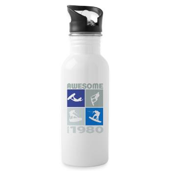 Awesome since 1980. Wakeboard Lifestyle - Trinkflasche mit integriertem Trinkhalm - Weiß - Rechts