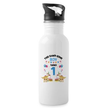 Parasaurolophus Boys Design Birthday Party - Water bottle with straw - white - Right