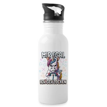 Mir Egal Ich Geh Zocken Gaming - Trinkflasche mit integriertem Trinkhalm - Weiß - Rechts