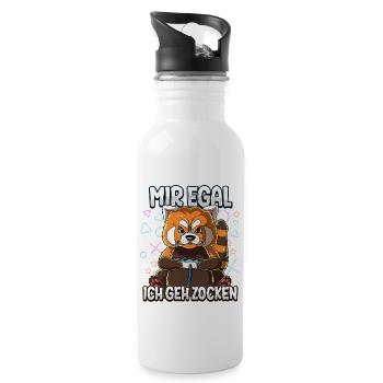 Mir Egal Ich Geh Zocken Gaming - Trinkflasche mit integriertem Trinkhalm - Weiß - Rechts