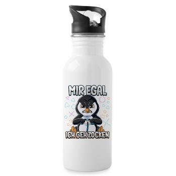 Mir Egal Ich Geh Zocken Gaming - Trinkflasche mit integriertem Trinkhalm - Weiß - Rechts