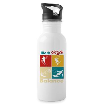 Work Kite Balance. Lifestyle Vintage Design, Work - Trinkflasche mit integriertem Trinkhalm - Weiß - Rechts