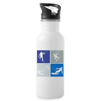 Kite Surfing, Kite Board, Lifestyle Vintage Design - Water bottle with straw - white - Right