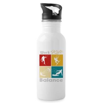 Work Kite Balance. Lifestyle Vintage Design, Work - Water bottle with straw - white - Right