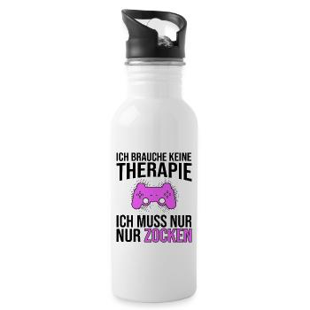 Gaming Therapie Spruch - Trinkflasche mit integriertem Trinkhalm - Weiß - Rechts
