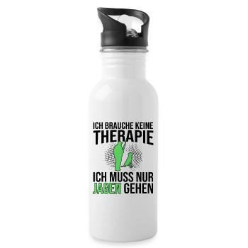Jagen Therapie Spruch - Trinkflasche mit integriertem Trinkhalm - Weiß - Rechts