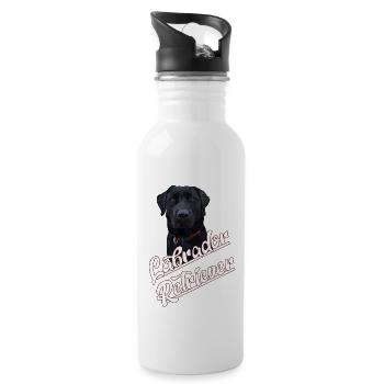 Schwarzer Labrador Retriever Zeichnung Polygon - Trinkflasche mit integriertem Trinkhalm - Weiß - Rechts