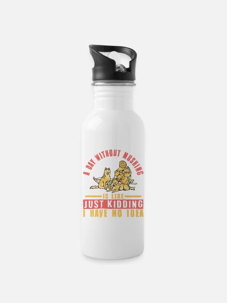 Schlittenhunderennen Schlittenhunde Geschenk - Trinkflasche mit integriertem Trinkhalm - Weiß