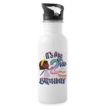 It's my 2nd birthday Melanin Kid Juneteenth - Water bottle with straw - white - Right