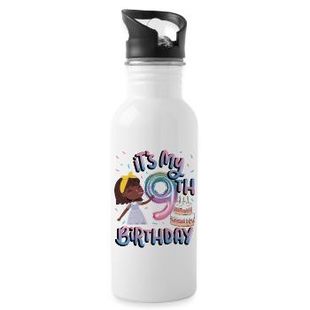 It's my 9th birthday Melanin Kid Juneteenth - Water bottle with straw - white - Right