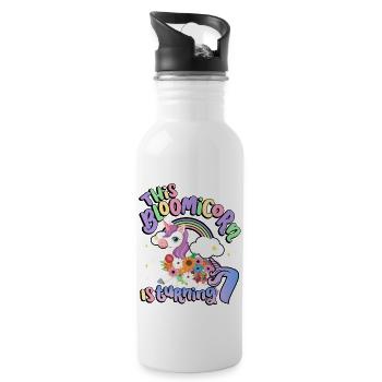 Bloomicorn Is Turning 7 Unicorn 7th Birthday - Water bottle with straw - white - Right
