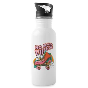 Roller skates, roller skating, 70s design - Water bottle with straw - white - Right