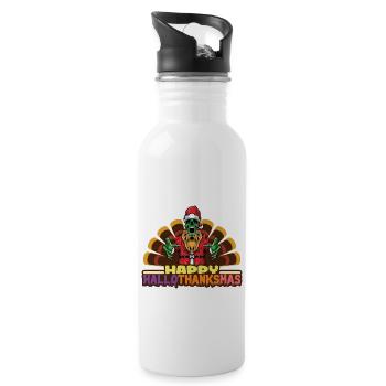 Happy Hello Thanksmas Halloween Thanksgiving Xmas - Water bottle with straw - white - Right