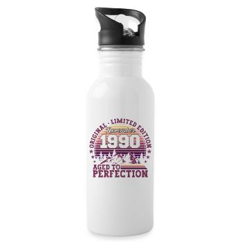 Born 1990 Birthday Gift November - Water bottle with straw - white - Right