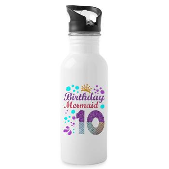 Birthday Mermaid 10 Shell Summer Vibe 10 - Water bottle with straw - white - Right