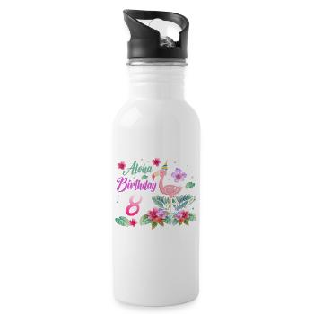 Aloha Geburtstag 8 Flamingo Vogel 8. Geburtstag - Trinkflasche mit integriertem Trinkhalm - Weiß - Rechts
