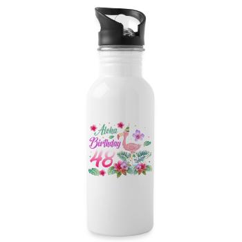 Aloha Birthday 48 Flamingo Bird 48th Birthday - Water bottle with straw - white - Right