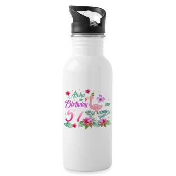 Aloha Birthday 57 Flamingo Bird 57th Birthday - Water bottle with straw - white - Right