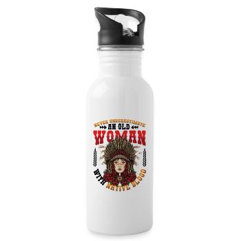 Old Women with Native Blood Indian Native - Water bottle with straw - white - Right