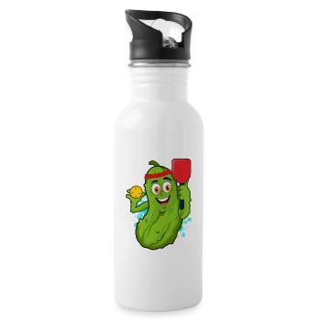 Pickleball Pickle Paddle Funny Humor Cucumber Pun - Water bottle with straw - white - Right