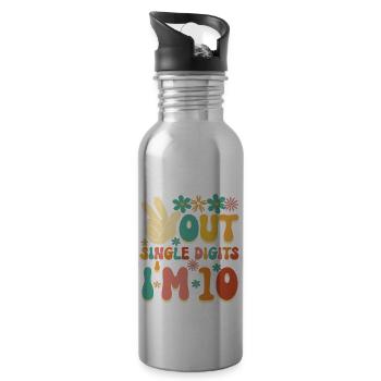 Peace Out Single Digits I'm 10 Flower 10th - Trinkflasche mit integriertem Trinkhalm - Lightsilver - Rechts